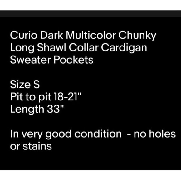 Curio Dark Multicolor Chunky Long Shawl Collar Cardigan Sweater Pockets Sz S - Picture 7 of 7
